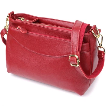 Елегантна сумка жіноча з твердим дном з натуральної шкіри VINTAGE Bag 22982 Червоний