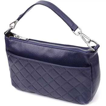 Елегантна сумка жіноча з натуральної шкіри з двома ремінцями VINTAGE Bag 22928 Синій