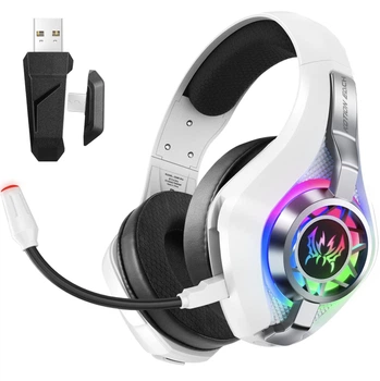 Ігрові бездротові навушники Kotion Each GS400 Ultra з мікрофоном, Bluetooth + 2.4G + AUX, RGB-підсвічування, 7.1 звук, для ПК, PS4, PS5, Nintendo Switch, телефону White
