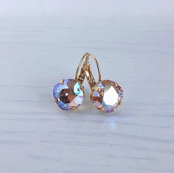 Сережки Hand Made позолочені з кристалами Swarovski кольору Light Colorado Topaz Shimmer