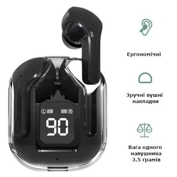 Бездротові навушники AIR 31 з прозорим зарядним кейсом, вакуумні bluetooth 5.3, колір чорний