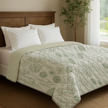 Покривало паяне Zastelli Field Green/11-0103 Egret Євро 200x210 см Двостороннє (2555000009723)