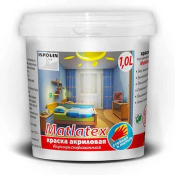 Краска воднодисперсионная "Mattlatex Ispolin" устойчива к истиранию и мойке 10 л.