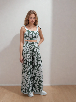 Брюки палаццо зі складами Пегі Wear me M Зелений (біле листя) (2_25_WM001_11763)