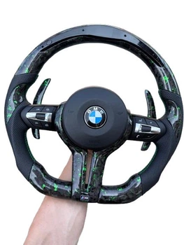 Премиальный спортивный руль BMW M из кованого карбона в зеленом цвете — для моделей F20, F30, F32, X5, X6