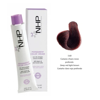 Крем-краска для волос с маслами арганы и какао NHP Permanent color cream 5,60- светло-красный каштановый 100 мл (8030778680274)