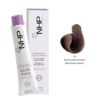 Крем-краска для волос с маслами арганы и какао NHP Permanent color cream 7.0 - блондин интенсивный 100 мл (8030778680564)