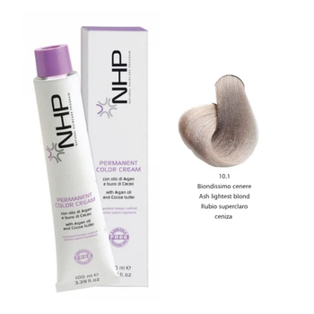 Крем-фарба для волосся з маслами аргани та какао NHP Permanent color cream 10,1- супер світло-попелястий блондин 100 мл (8030778680168)