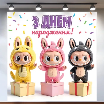 Баннер для фотозоны «Лабубу» | Фотозона на день рождения | 200x200см, №44374