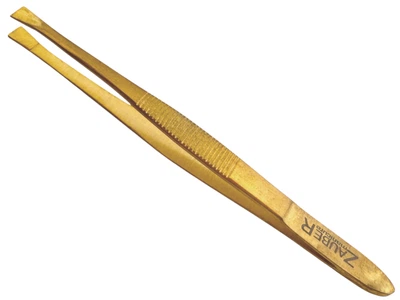 Пинцет для бровей прямой золотой заточений Zauber-manicure T-373