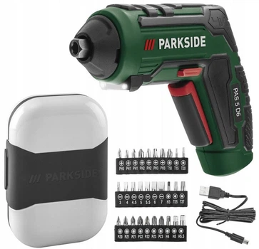 Аккумуляторная отвертка Parkside PAS 5 D5 шуруповерт с насадками 4 V, 1500 mAh, 10 Nm