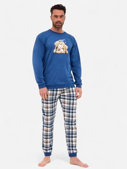 Пижама (лонгслив + штаны) мужская хлопковая Cornette Mens sleepwear 115-292 B25 M Джинсовый/Бежевый (5902458265459)