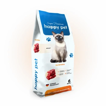 Сухой корм для взрослых кошек Happy Pet с телятиной 6 кг