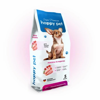 Гипоаллергенный сухой корм для собак маленьких пород Happy Pet с индейкой и лососем 5 кг