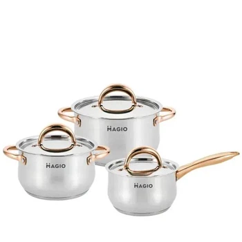 Набор кастрюль и ковша Magio 1201 из нержавеющей стали с крышками, многослойное дно