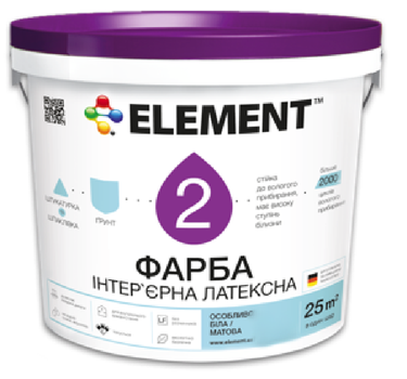 Краска интерьерная для стен и потолка ELEMENT 2 ( белая В1) 10л