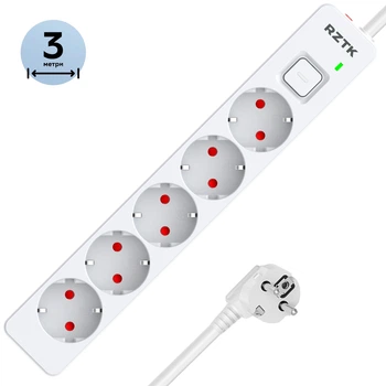 Мережевий фільтр-подовжувач RZTK MaxLine 530 16A 3 м 5 розеток White