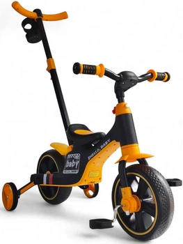 Детский велосипед беговел с родительской ручкой SP-Sport Hello Baby 1688 от 1,5 лет Black-Orange