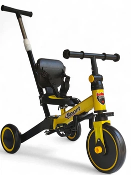 Детский велосипед беговел с родительской ручкой 2в1 SP-Sport Active 518-1 от 1,5 лет Black-Yellow