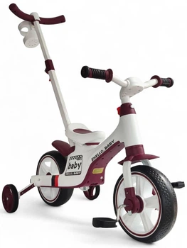 Детский велосипед беговел с родительской ручкой SP-Sport Hello Baby 1688 от 1,5 лет White-Burgundy