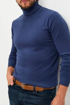 Кашемірової якості чоловічий гольф з відворотом, темно-синій, р.M-L