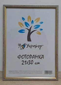 Фоторамка 21Х30, (А4), светлое дерево с золотой вставкой, 1210-05118-1, ОРГСТЕКЛО + ДВП