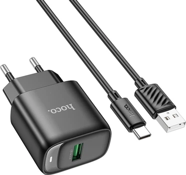 Сетевое зарядное устройство с кабелем Hoco C140A Smart single port QC3.0 charger set (Type-C) (EU) Black (6942007627825)