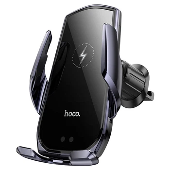Автотримач для телефона з БЗП HOCO CA202 Plus Enlightener infrared induction wireless charging car holder(air outlet) Black metal gray (6942007623469)
