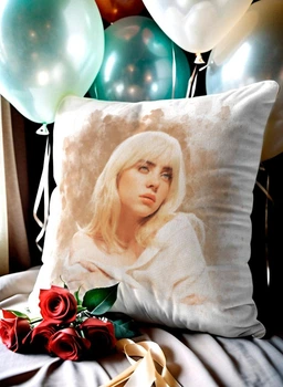 Подушка плюшевая с принтом Billie Eilish Билли Айлиш 32х32 см, подарок фанату