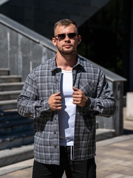 Сорочка чоловіча в клітку з легкої бавовняної Фланелі Teamv Темно-сіра XL
