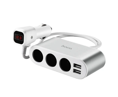 Автомобильное зарядное устройство Hoco Z13 2 USB разветвитель прикуривателя серебристое