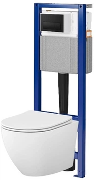 Инсталляция Cersanit System 40 Mech C677 + панель смыва Presto черная матовая + подвесной унитаз Desse Vortex с сиденьем Soft Close дюропласт