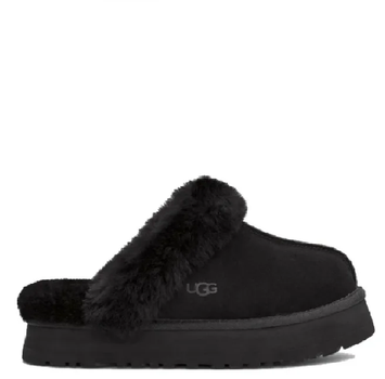 Жіночі уггі Шьопанці Платформа Чорні Замша UGG Disquette Black Platform Slippers (37, чорний)