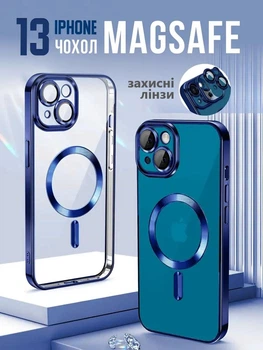 Чохол силіконовий протиударний з магнітом та захистом камери Metal Color Case with MagSafe для Apple iPhone 13 Full Camera Protective blue