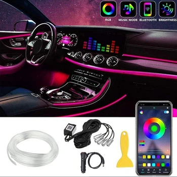 RGB різнобарвний Неон в авто,Холодний неон, Неонова підсвітка салону, Гнучкий неон (Довжина 8 метрів, 6 ламп, APP)