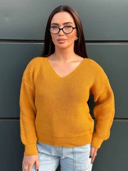 Жіночий светр з з вирізом жовтого кольору 34424 One Size