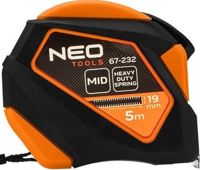 Рулетка NEO Tools сталева 5 м x 19 мм з автоматичним блокуванням, кнопкою зупинки та магнітом 67-232 (5907558499988)