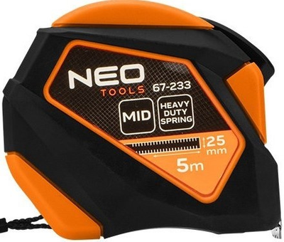 Рулетка NEO Tools сталева 5 м x 25 мм з автоматичним блокуванням, кнопкою зупинки та магнітом 67-233 (5907558499995)
