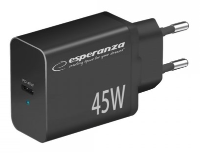 Мережевий зарядний пристрій Esperanza 45W USB-C PD Black (5901299960608)