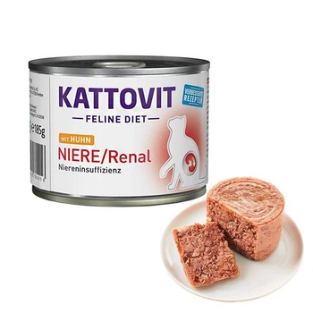 Повнораціонний вологий лікувальний корм Kattovit Renal для котів із захворюваннями нирок, з куркою, 185 г (78041)
