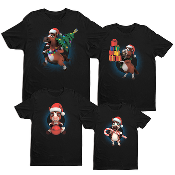 Футболки Family Look Кавун Сім'я новорічних коней M 4 шт Чорний ФП013163(M)