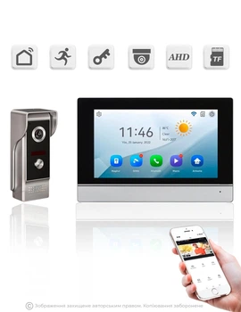 Видеодомофон WiFi домофон с камерой в квартиру IP сенсорный 7" IPS экран 1024×600 Smart Home управление со смартфона запись фото видео датчик движения ИК подсветка ночное видение управление замком microSD 128GB LAN видеодомофонная система DKWAY AND-70