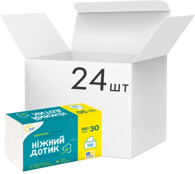 Рушники паперові листові Ніжний дотик 130 листів 2 шари 24 упаковки (4823019013399)