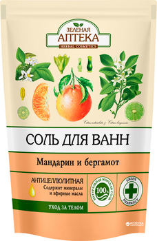 Сіль для ванн Зеленая Аптека дой-пак Мандарин і бергамот 500 г (4823015936296)