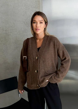 Кардиган вязаный женский ART KNIT Casual Wool Коричневый, L-XL 041844