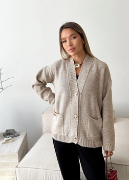 Жіночий лляний в’язаний кардиган Casual Wool ARTKNIT S-M Бежевий (ak41835)