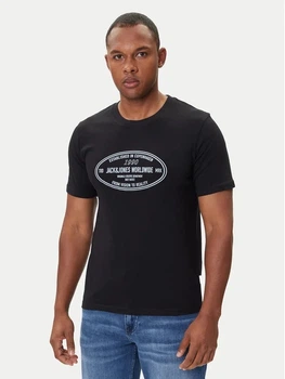 Футболка хлопковая длинная мужская Jack & Jones 12283800 M Black (5715730306296)