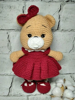 Мягкая игрушка ручной работы вязаная амигуруми Hand Made Мишка в платье 26 см 202-97-1