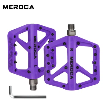 Нейлоновые педали Meroca для горного велосипеда на 2-х промподшипниках и широкой антискользкой платформой (XC MTB), Фиолетовые