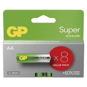 Батарейка щелочная GP Super Alkaline G-TECH (GP15AETA21-2GVPB8), AA/(L)R6, эко блистер 8шт